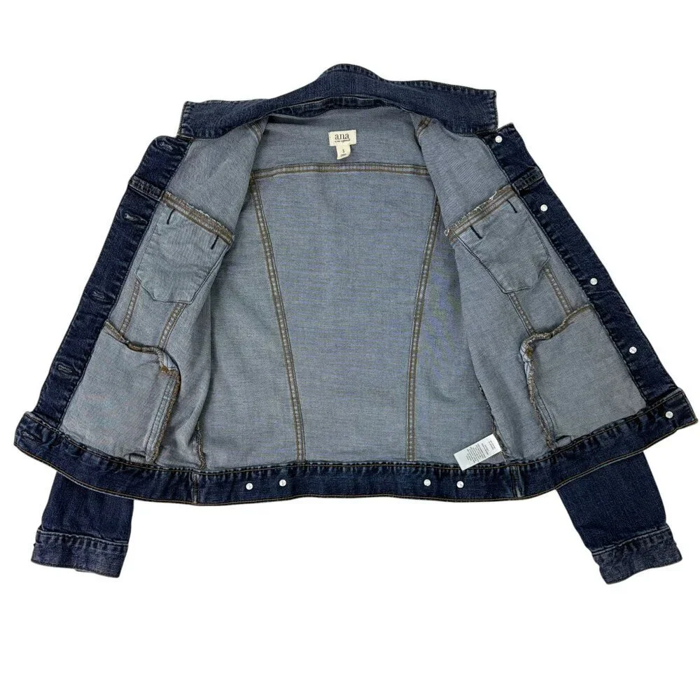 A.N.A Women’s Blue Denim Jean Jacket Size Small Stretch Classic Button Up